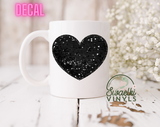 UV DTF Decal - Black Sequins Heart