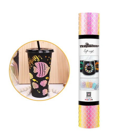 Teckwrap Pattern Vinyl - Peach Yellow Pink Mermaid (Discontinued)