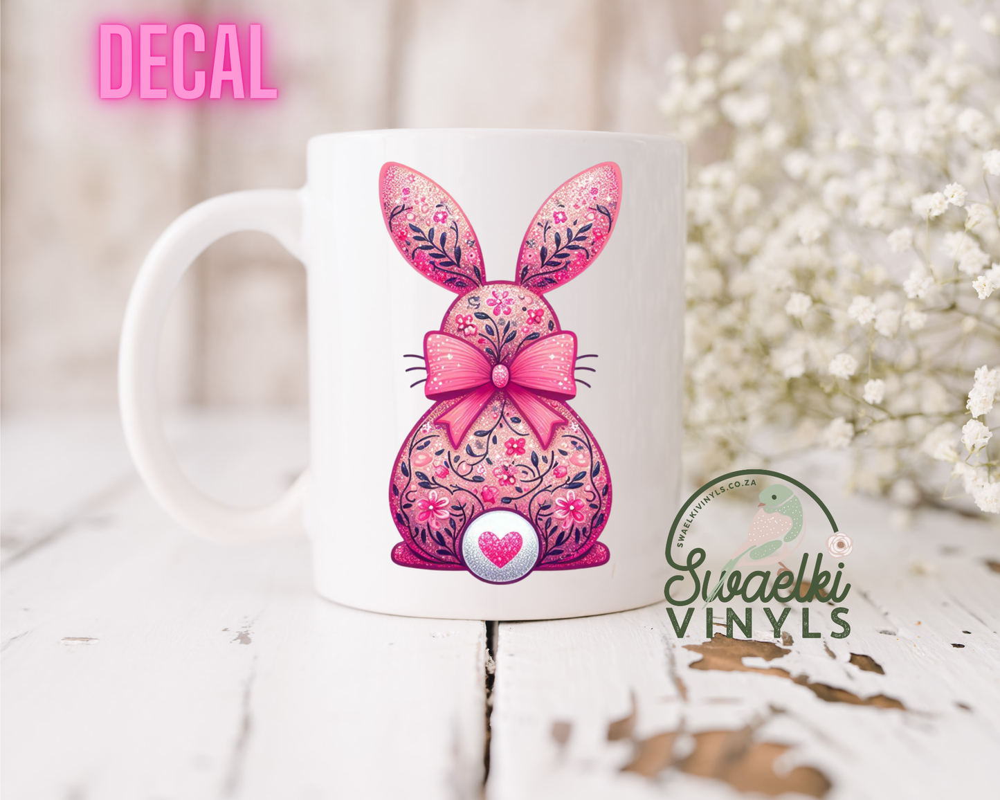 UV DTF Decal - Pink Floral Easter Bunny