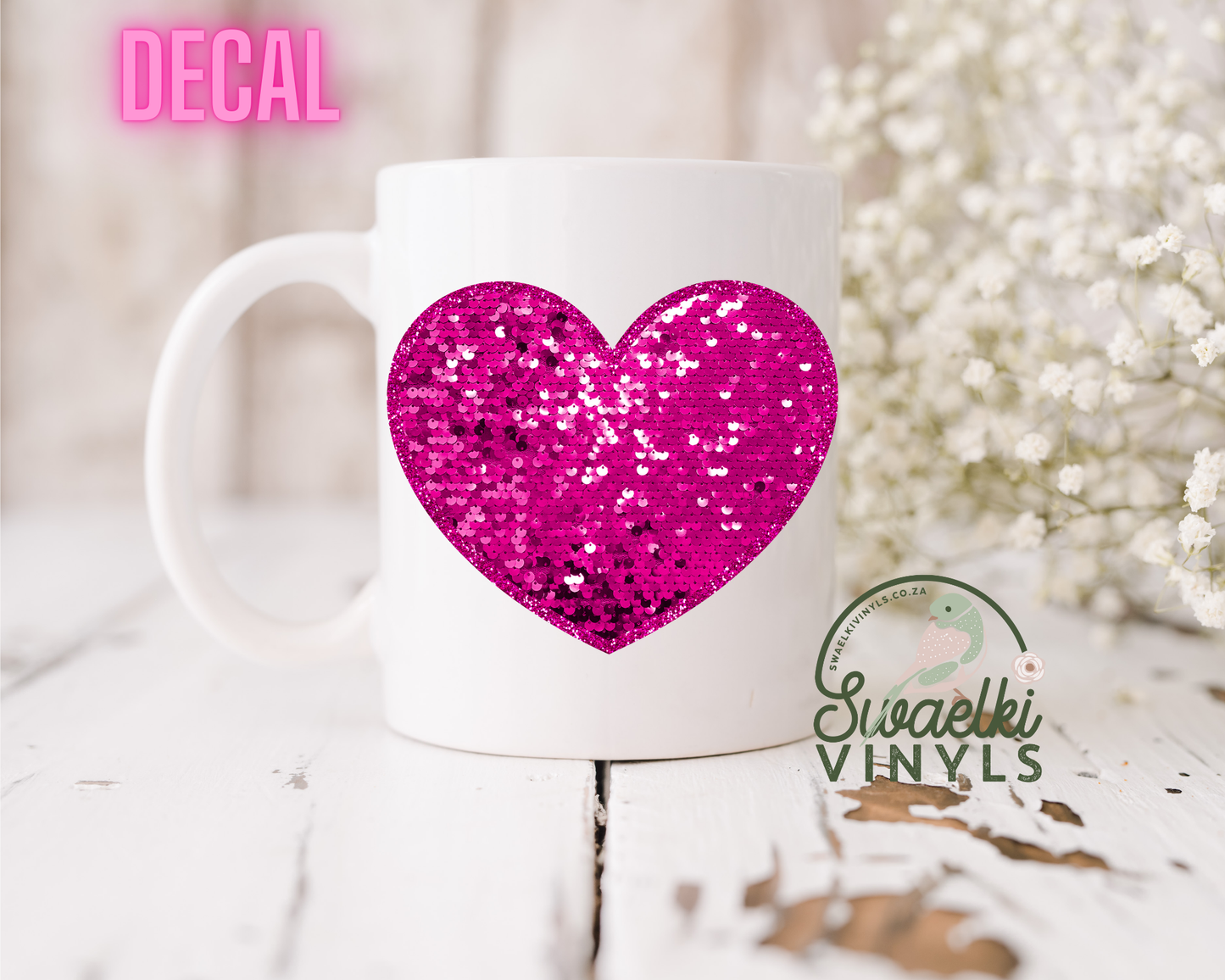 UV DTF Decal - Pink Sequins Heart
