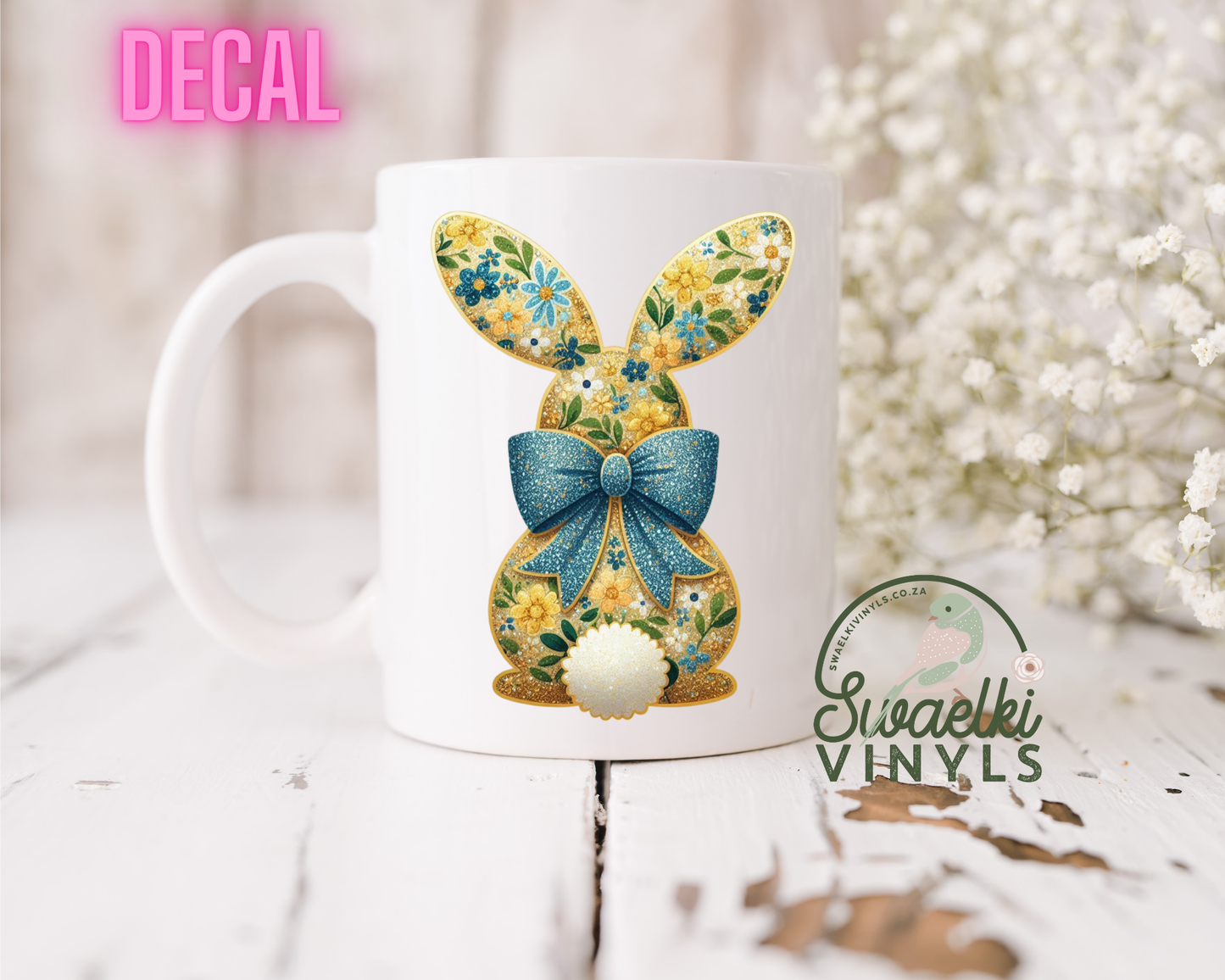 UV DTF Decal - Yellow Floral Easter Bunny