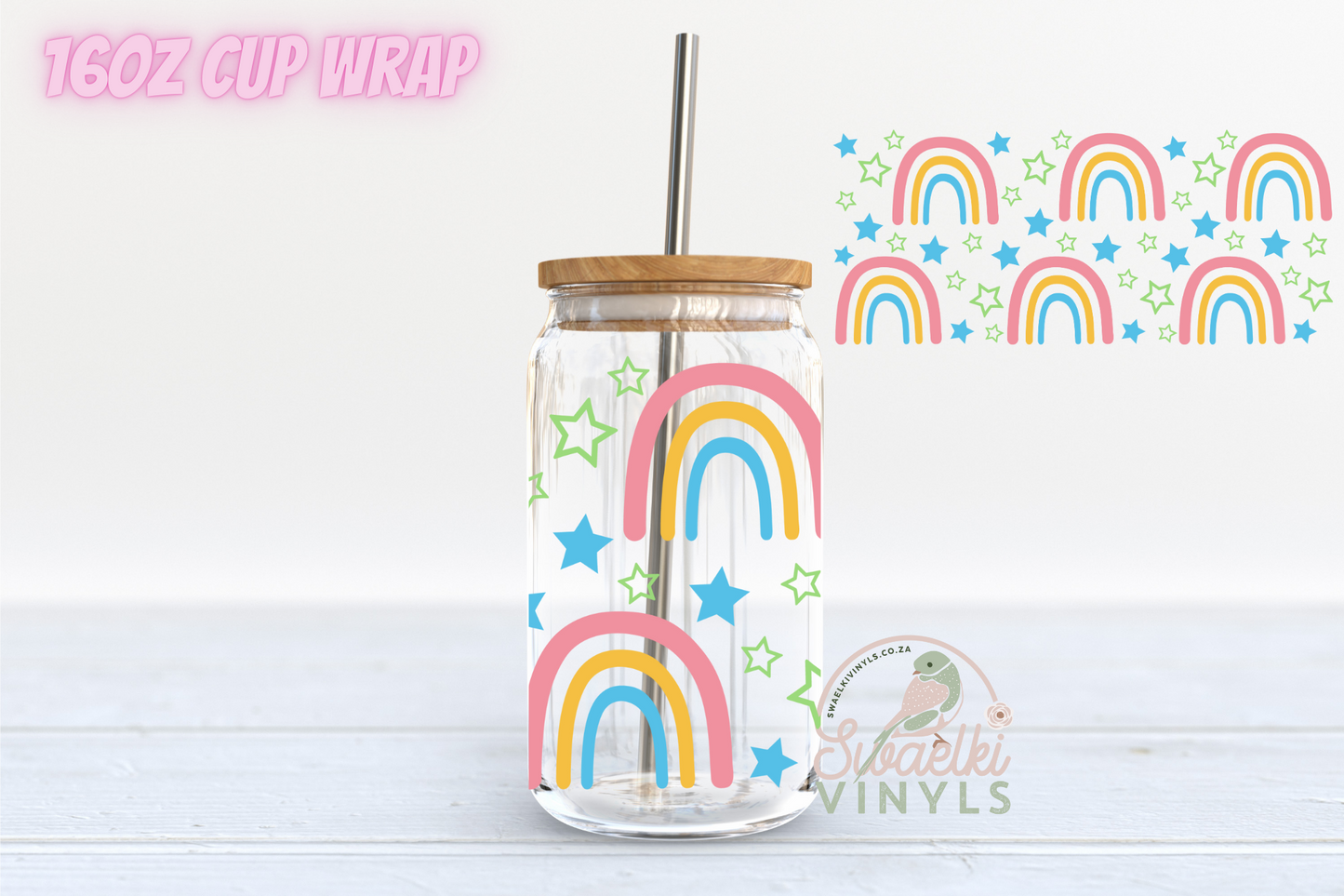 UV DTF Cup Wrap - Blue/Pink Rainbows