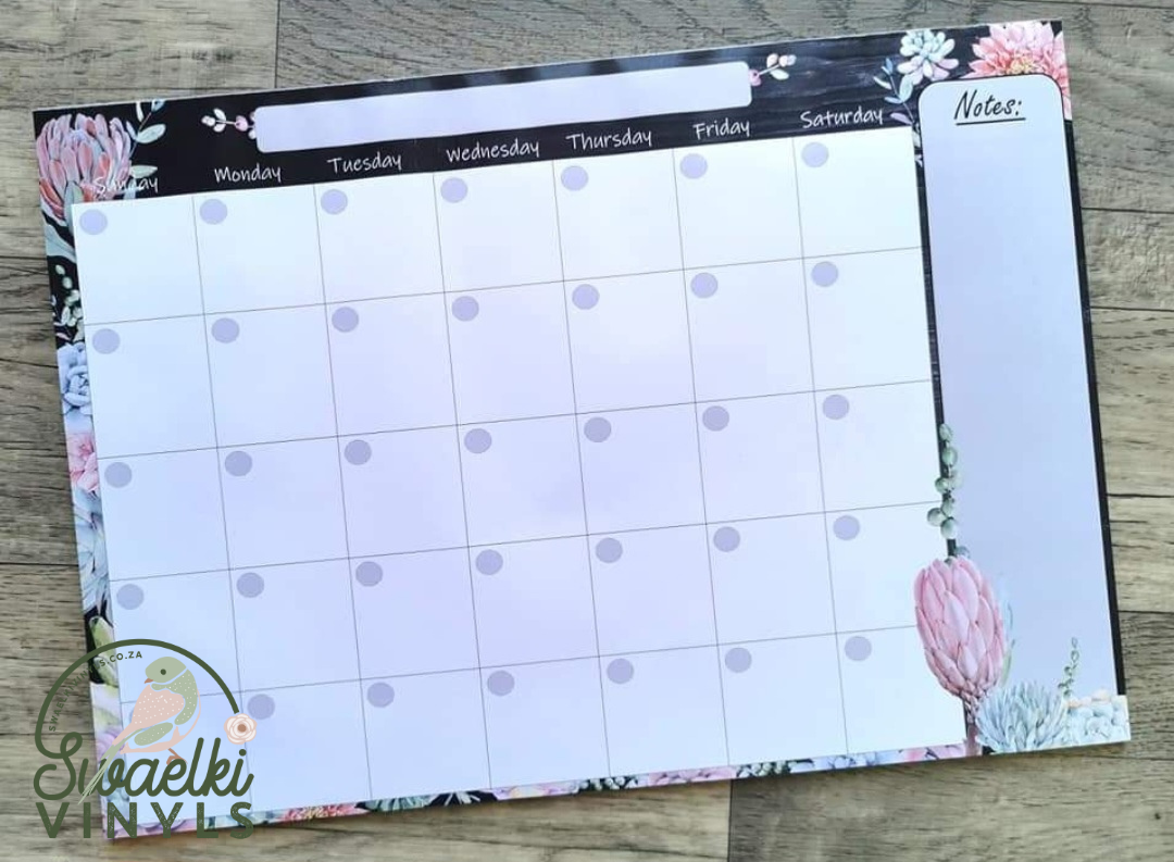 A3 Undated Monthly Calendar - Succulent Design