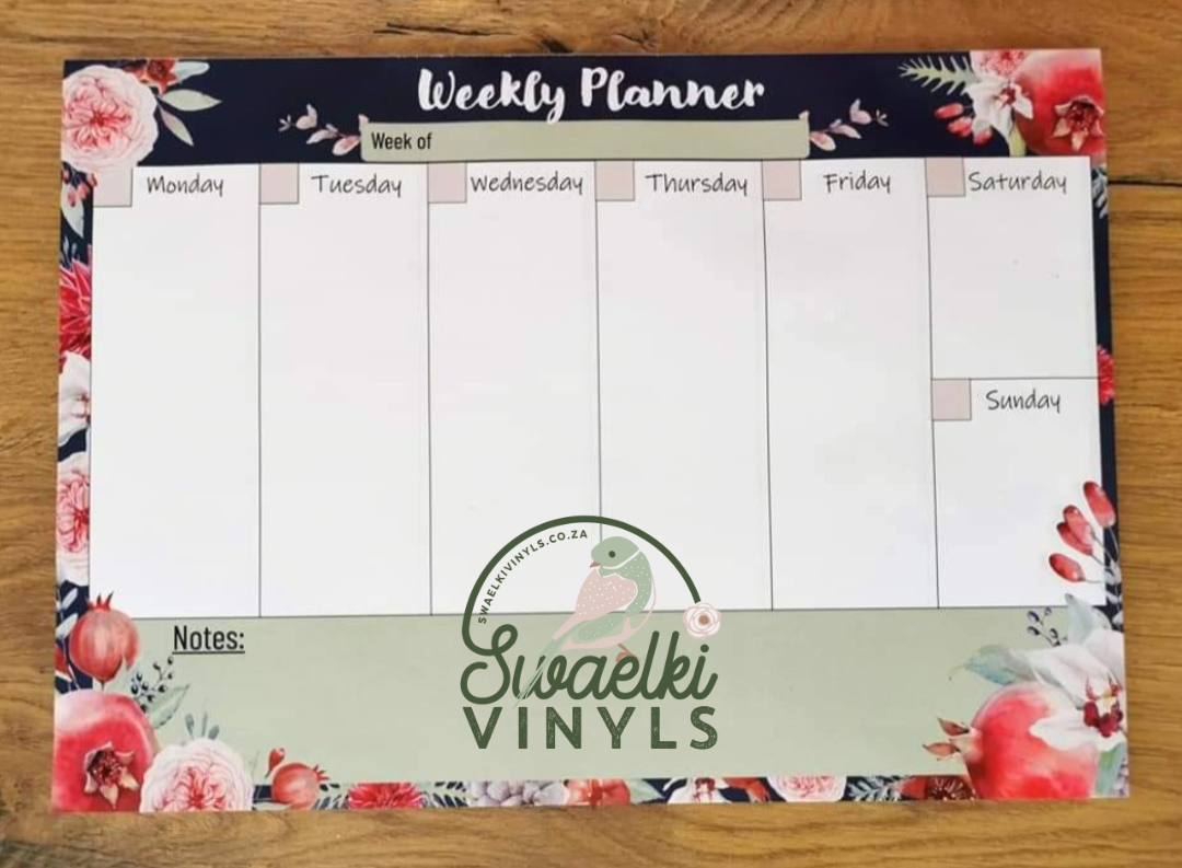 A4 Undated Weekly View Planner - Pomegranate Design