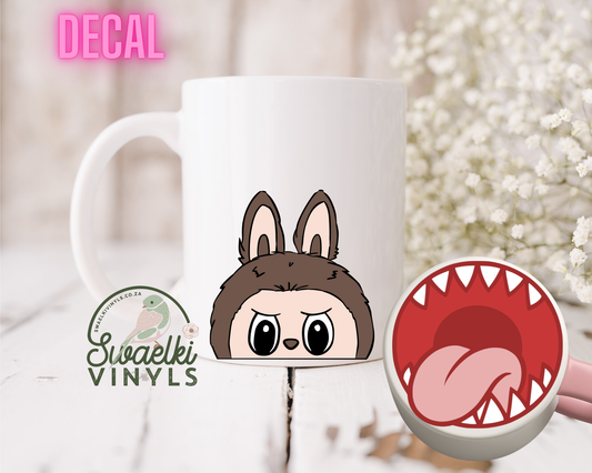 UV DTF Decal - Brown Labubu Mug Mouth Sticker