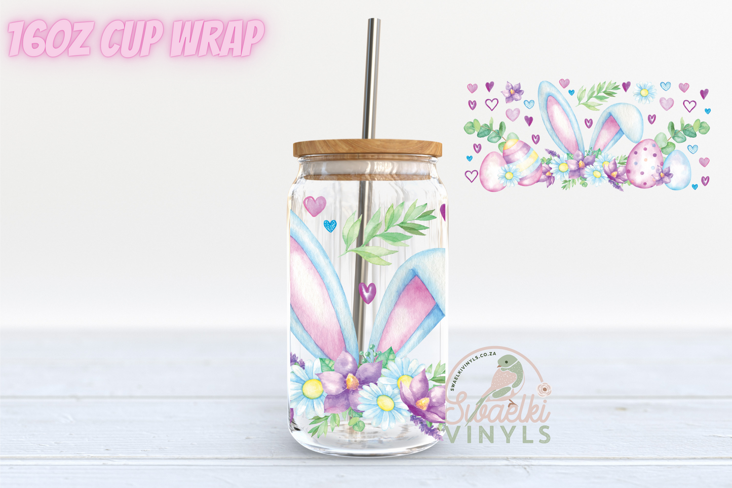 UV DTF Cup Wrap - Easter Blue Bunny Ears