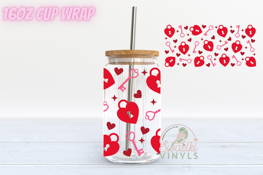 UVDTF Cup Wrap - Heart Lock Keys