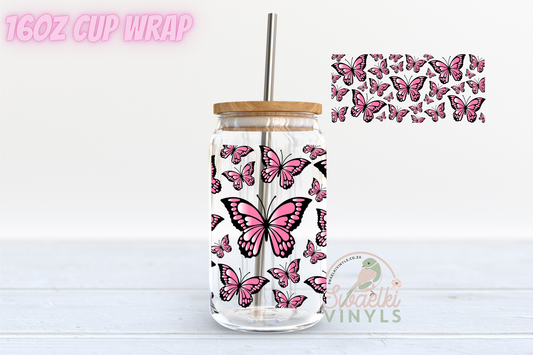 UV DTF Cup Wrap - Pink Butterflies