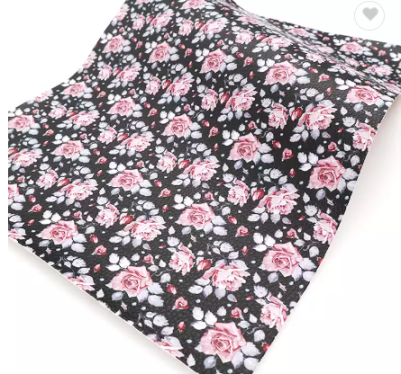 Faux Leather - Pattern Black Large Roses