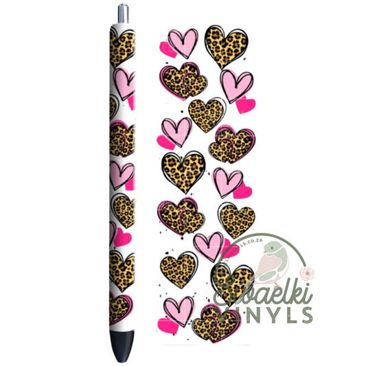 UVDTF Pen Wrap - Leopard Hearts