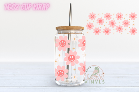 UV DTF Cup Wrap - Pink Daisies